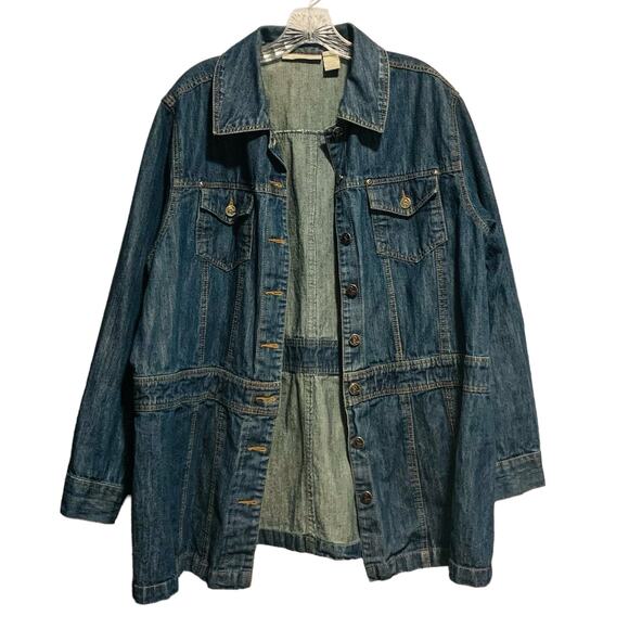 ROAMANS Jean Jacket 18W Blue Denim Chest Pockets Metal Buttons Casual Chore Coat - Picture 1 of 6